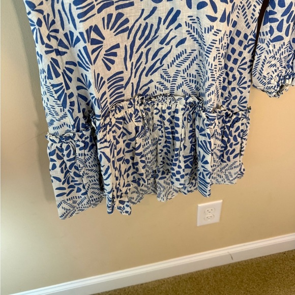 Alexis Idony Blue Printed Linen Mini Flounce Dress size L - Picture 6 of 8